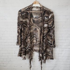 Alberto Malakai Lagenlook Crinkle Open Front Top Layer Size M Brown Whimsigoth